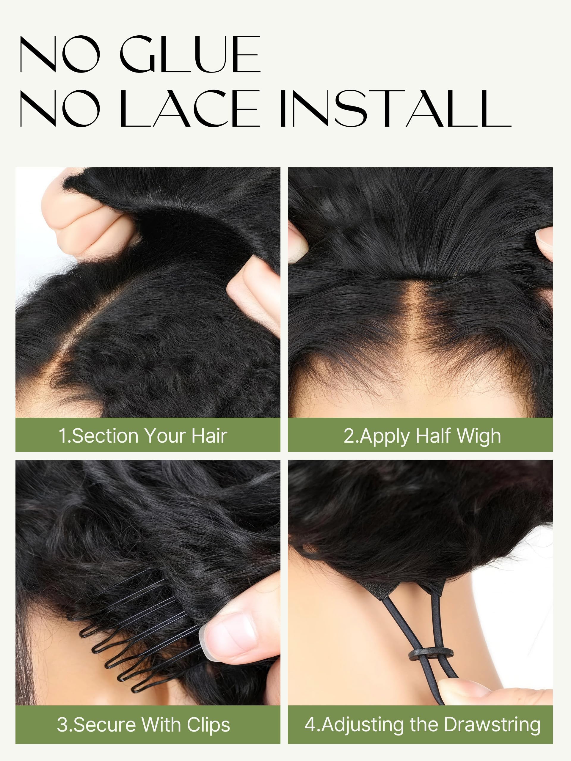 Frodio Curly Half Wig natural scalp look—seamless blend.