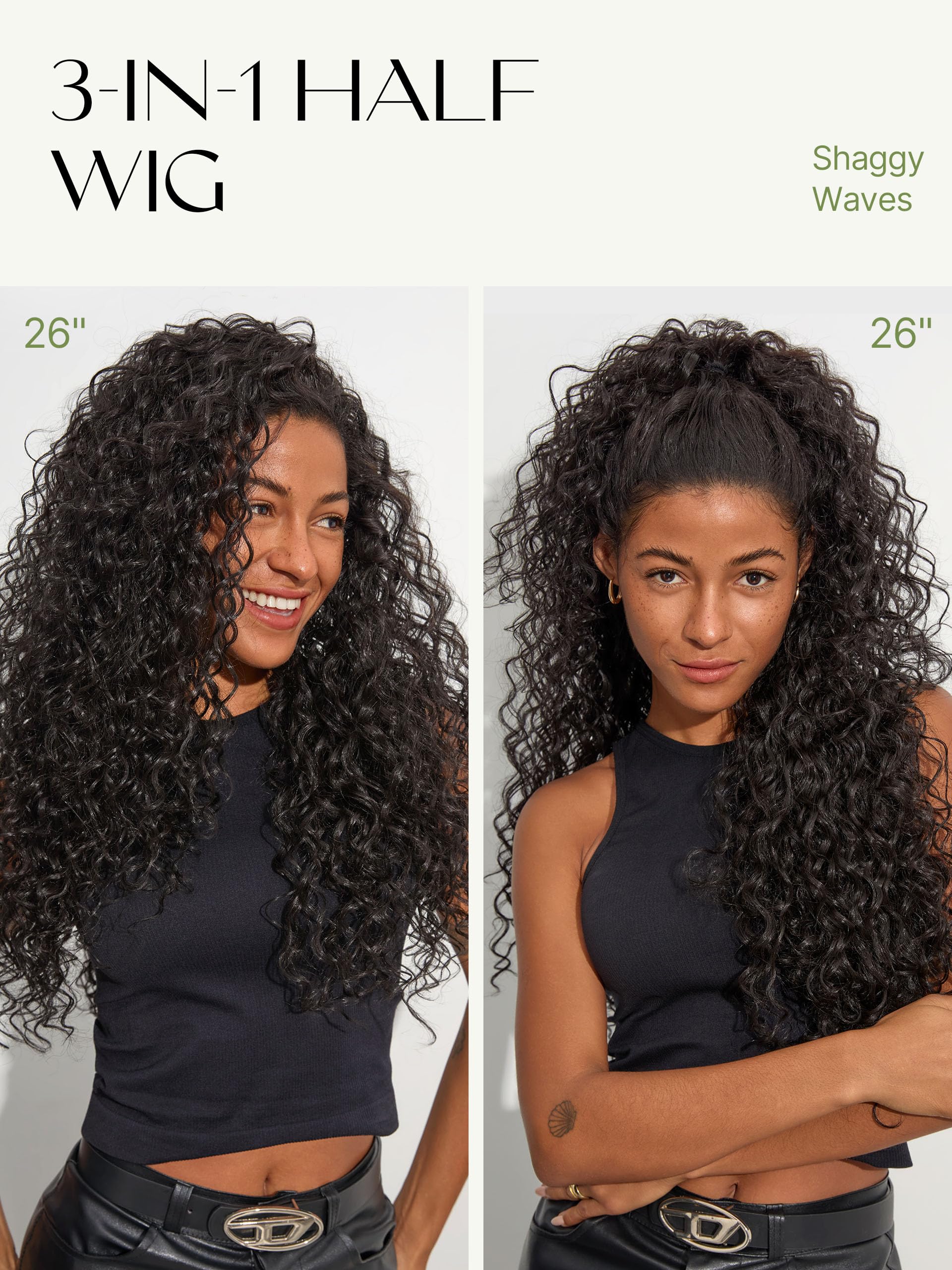 Frodio Curly Half Wig waves view—dynamic 3-in-1 styling.