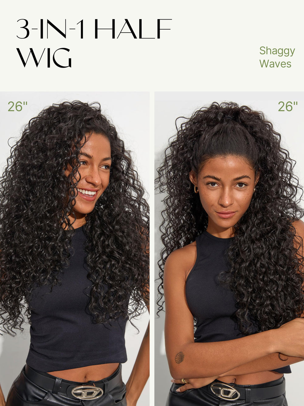Frodio Curly Half Wig waves view—dynamic 3-in-1 styling.