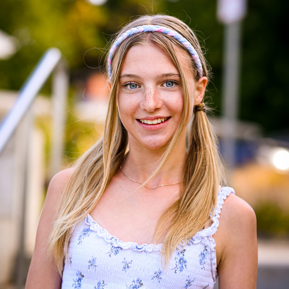 FROG SAC 4 braided headbands adjustable back side view, flexible fit.