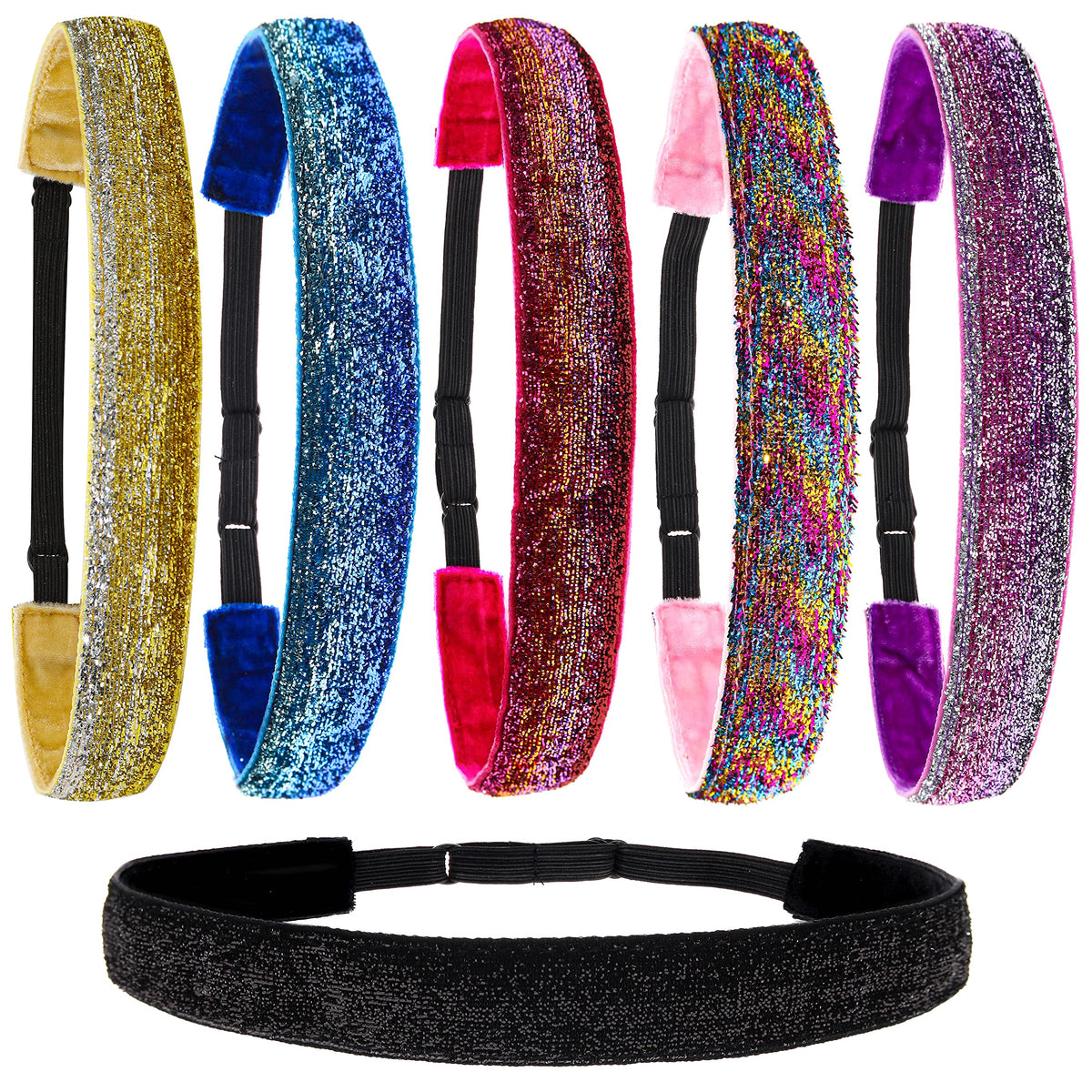 FROG SAC 6 glitter headbands pack offers adjustable sparkle for kids' daily wear.