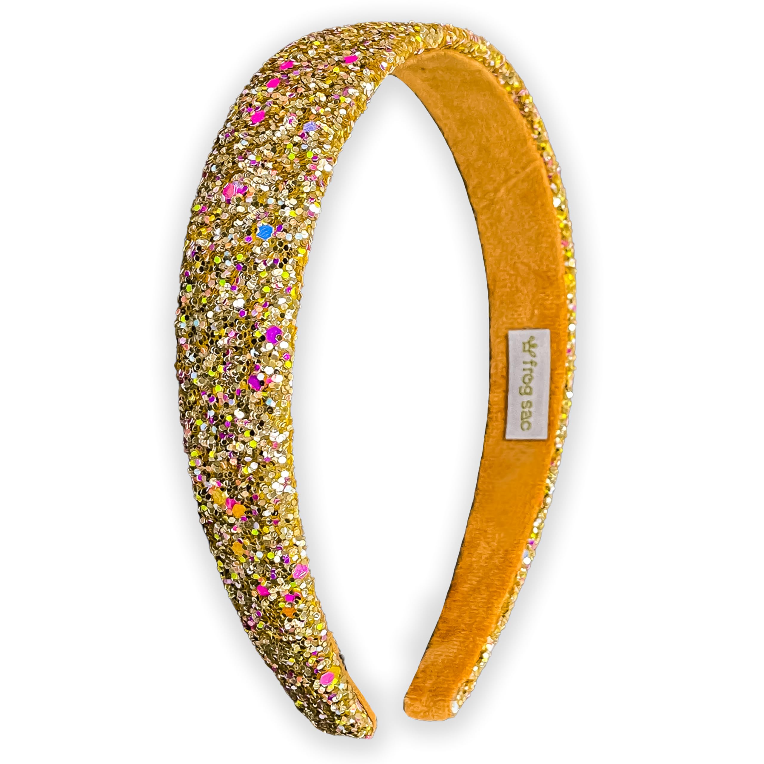 FROG SAC glitter headbands with gold iridescent fabric for secure, stylish wear