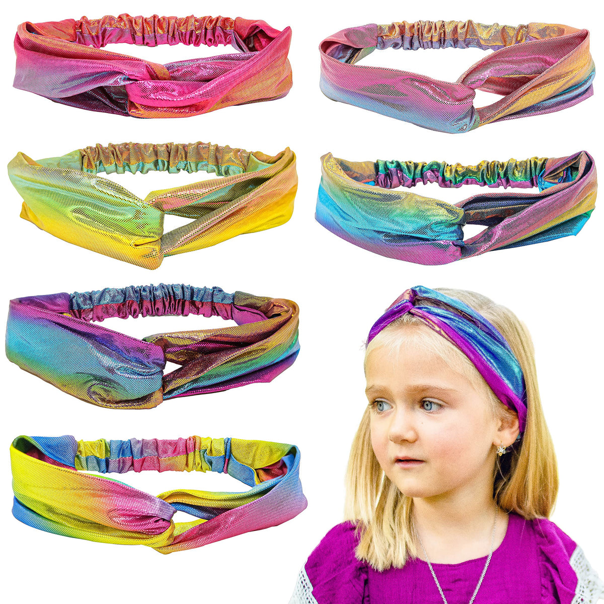 FROG SAC mermaid knotted headbands 6-pack on model for versatile styling