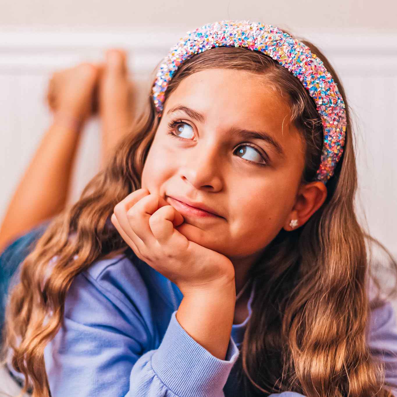 FROG SAC Rainbow Sequin Headband padded side view shows iridescent shine for bold outfits.