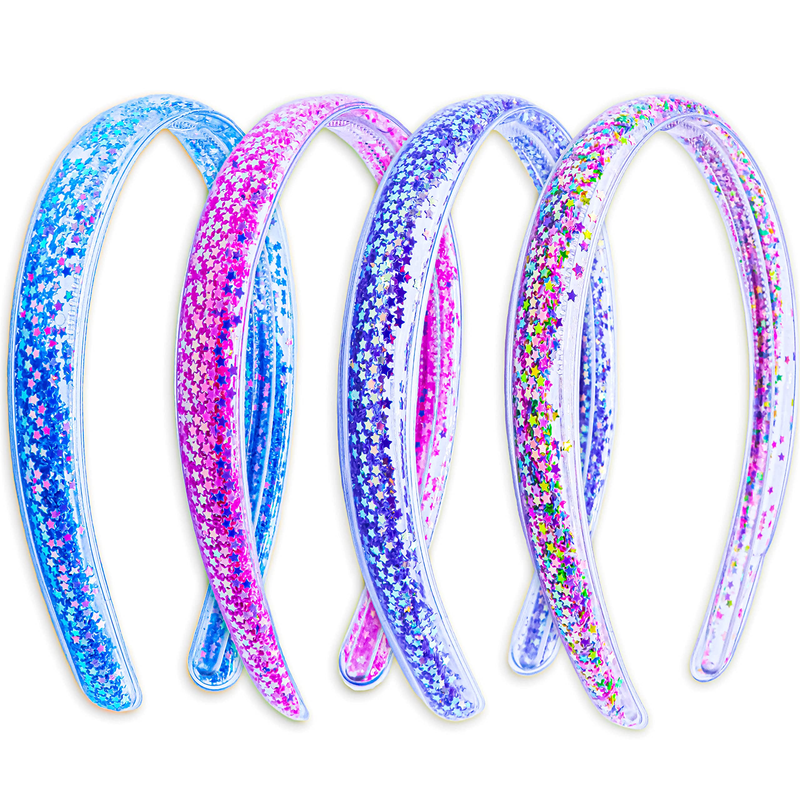 FROG SAC 4 Headbands blue glitter stars keeps hair in place during class.