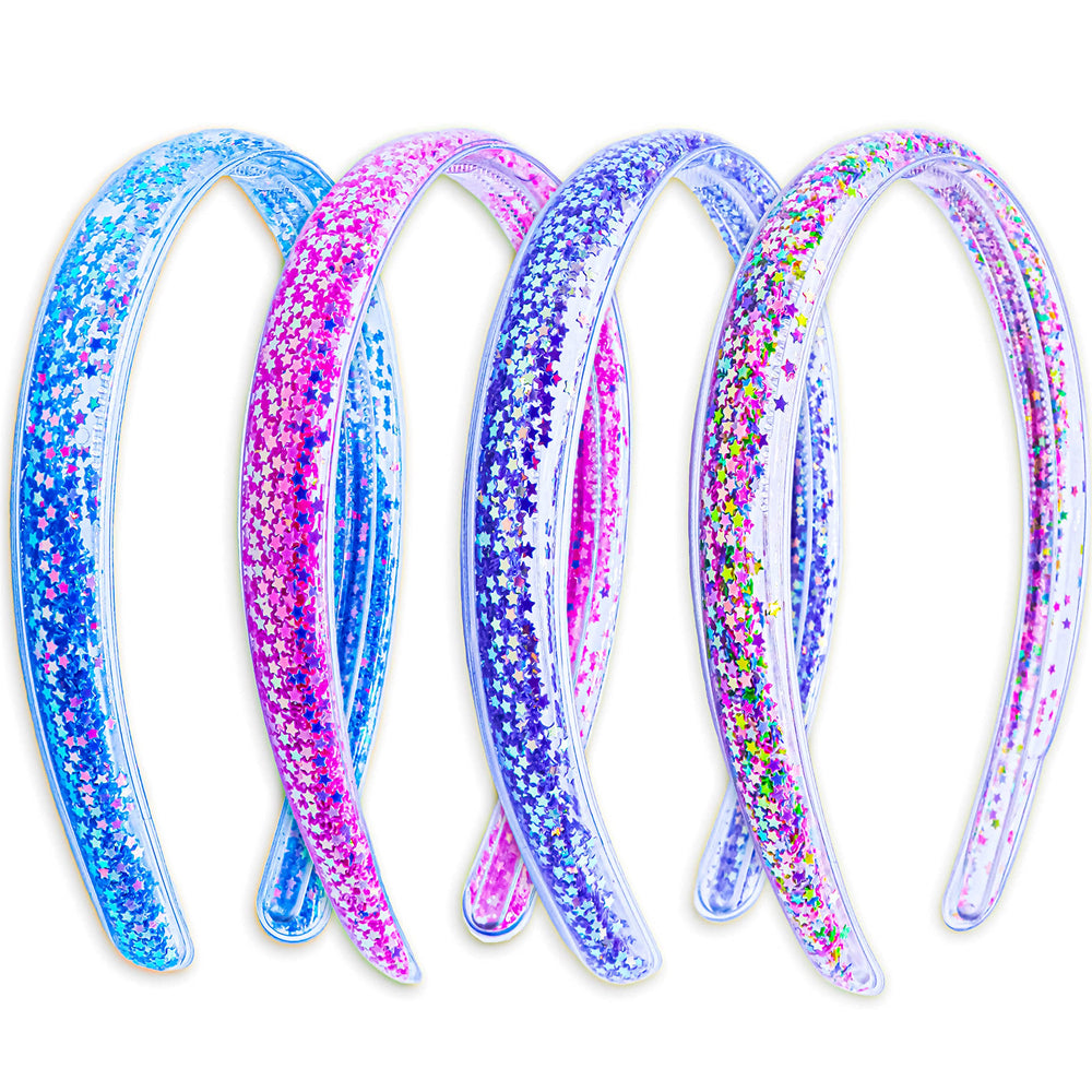 FROG SAC 4 Headbands blue glitter stars keeps hair in place during class.