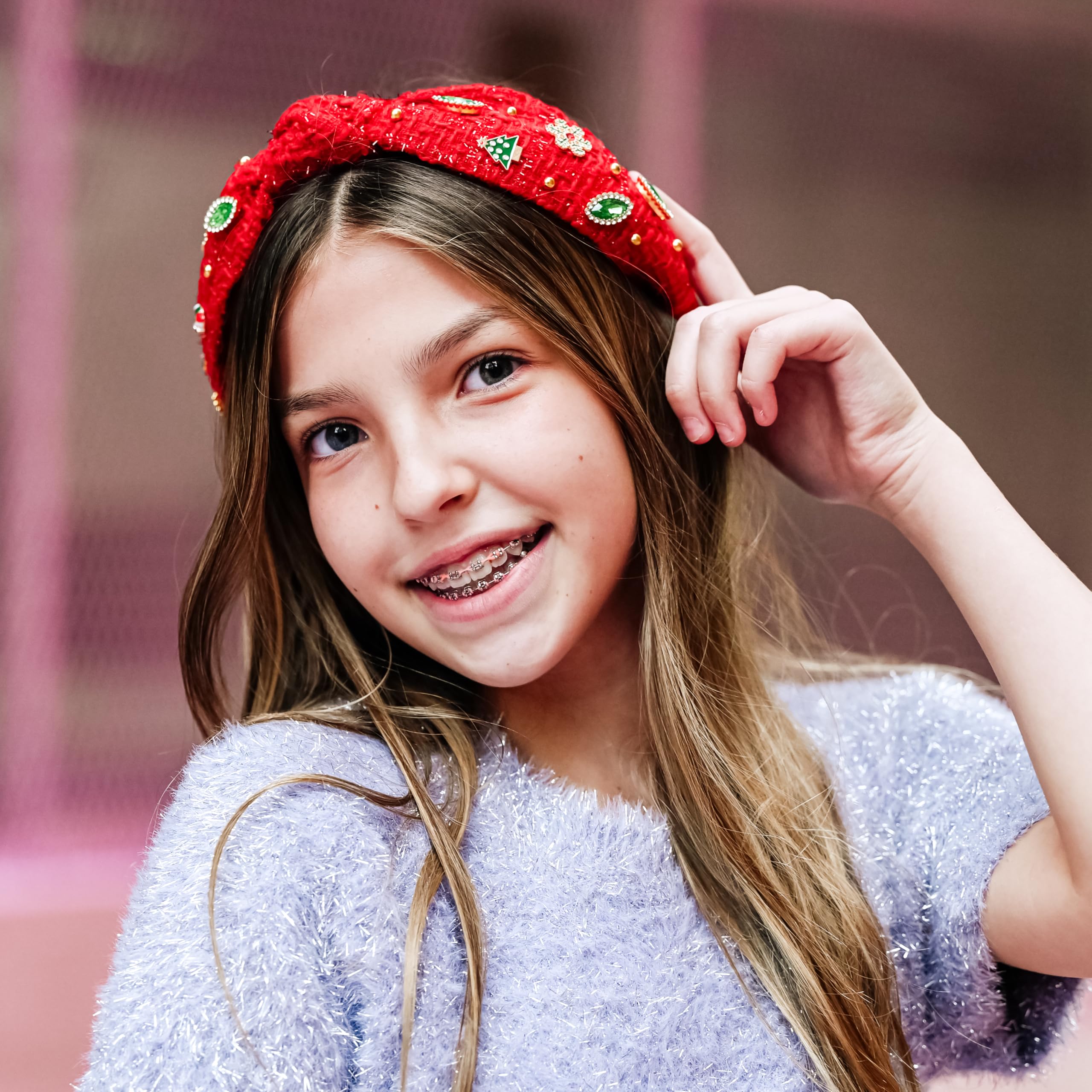 FROG SAC knot headband with beaded embellishments adds festive sparkle to outfits