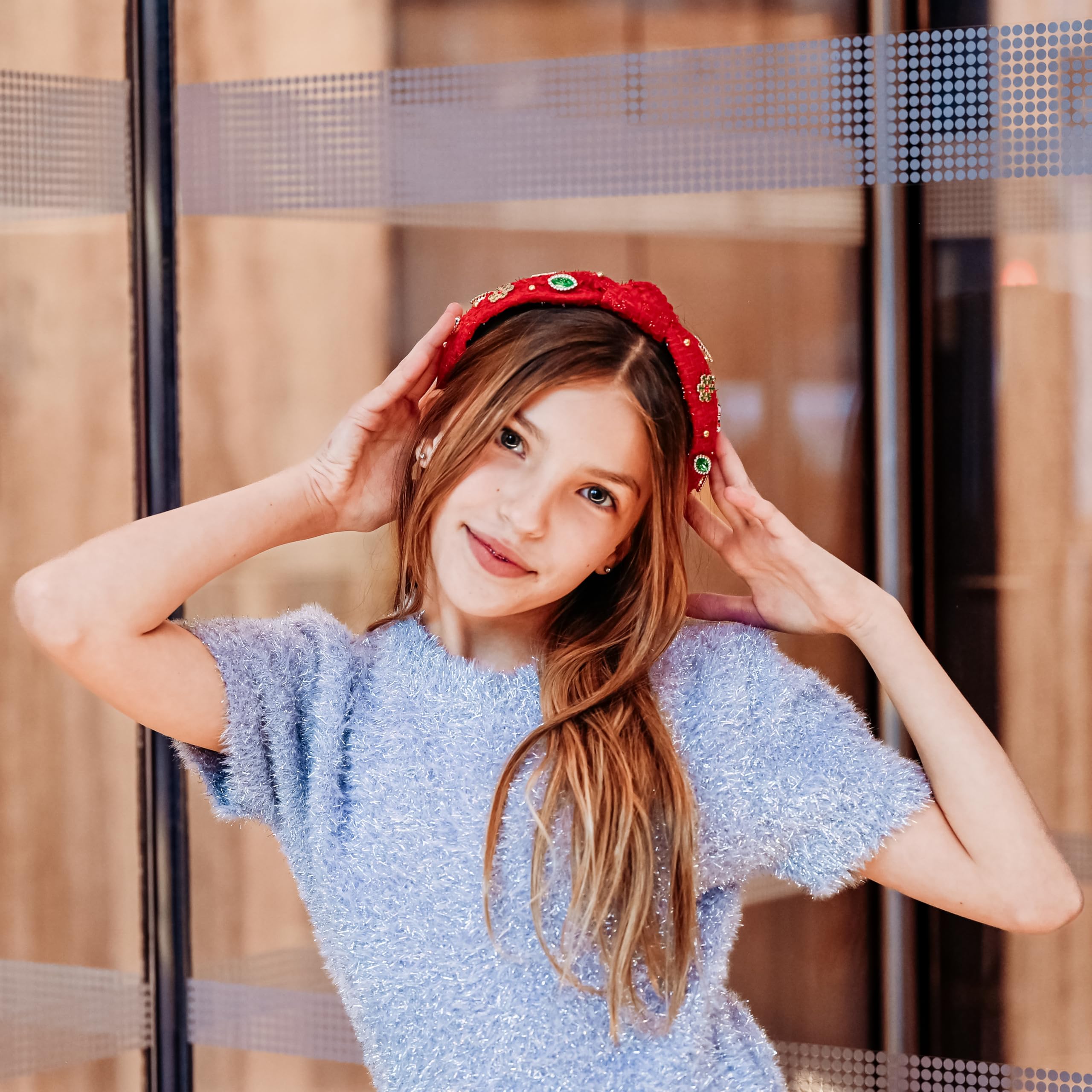 FROG SAC headband includes a festive Christmas-tree motif for holiday outfits