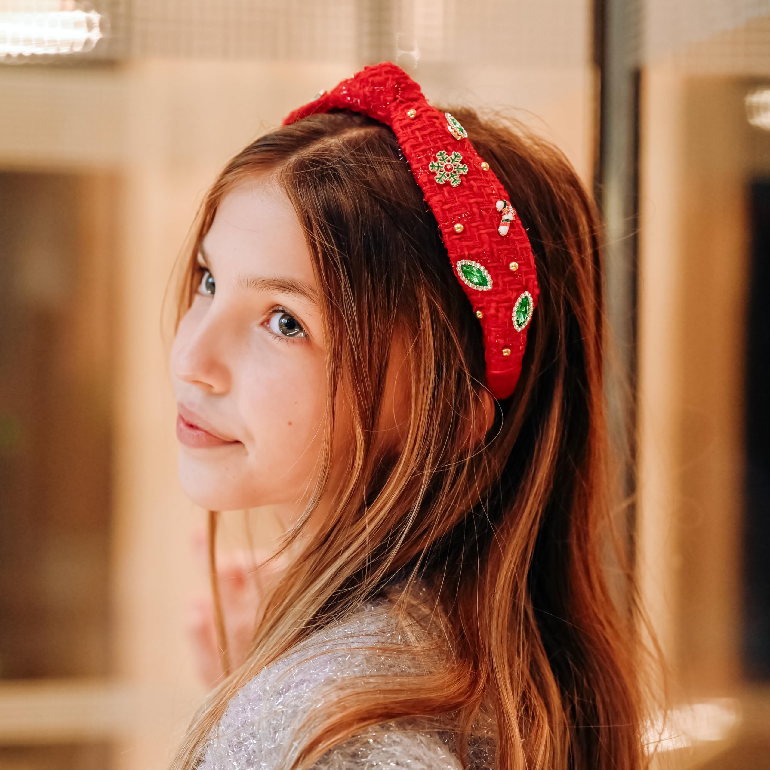 FROG SAC Knot Headband features gold beads and green rhinestones for holiday flair