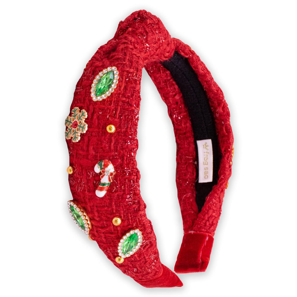 FROG SAC Knot Headband in red tweed styling keeps hair tidy during celebrations