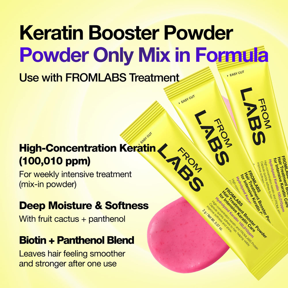 FromLabs booster powder scoop close-up showing fine keratin mix-in.