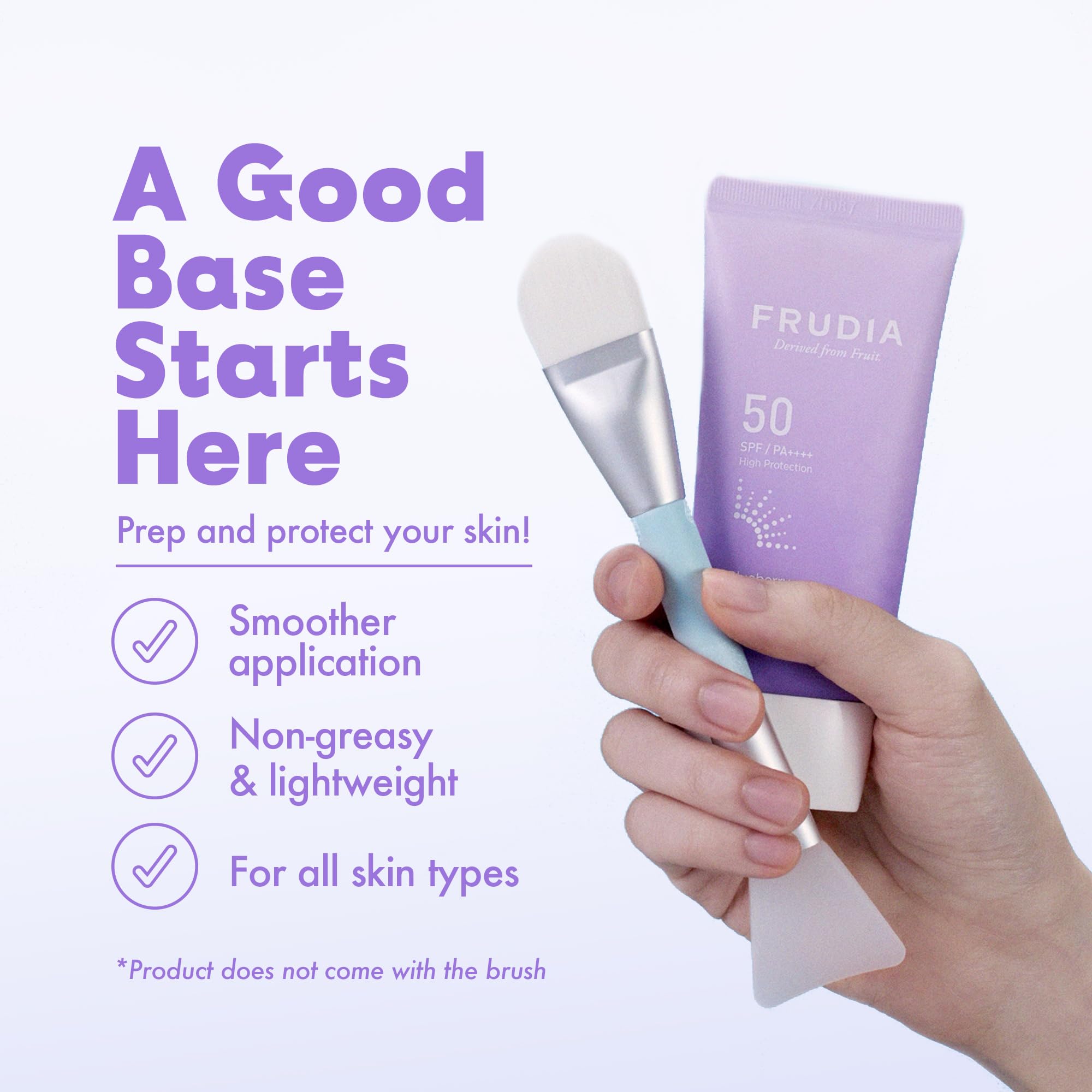 FRUDIA Blueberry Hydrating Air Fit Sunscreen tube closeup highlights lightweight texture.