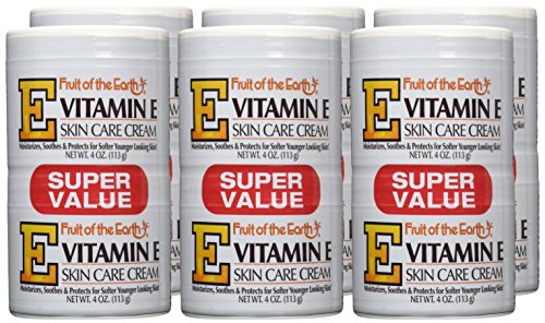 Fruit of the Earth Vitamin-E Cream closeup highlighting key ingredients for soothing skin.