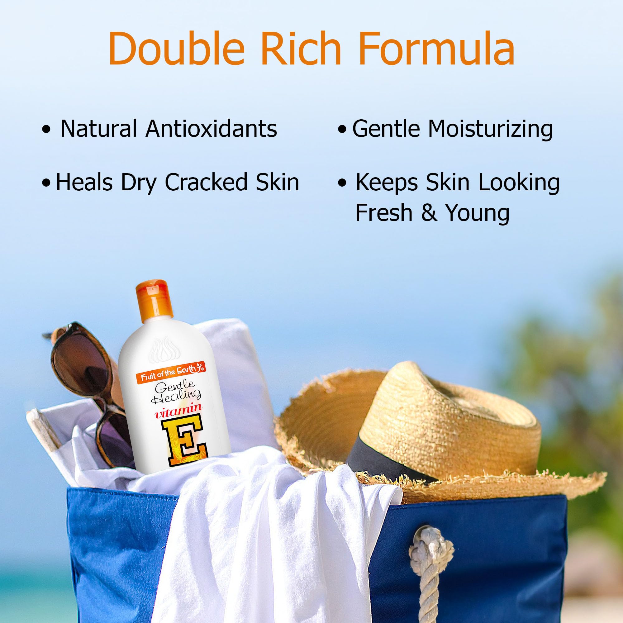 Fruit of the Earth Vitamin E Lotion texture swatch suggests a smooth, easy spread.