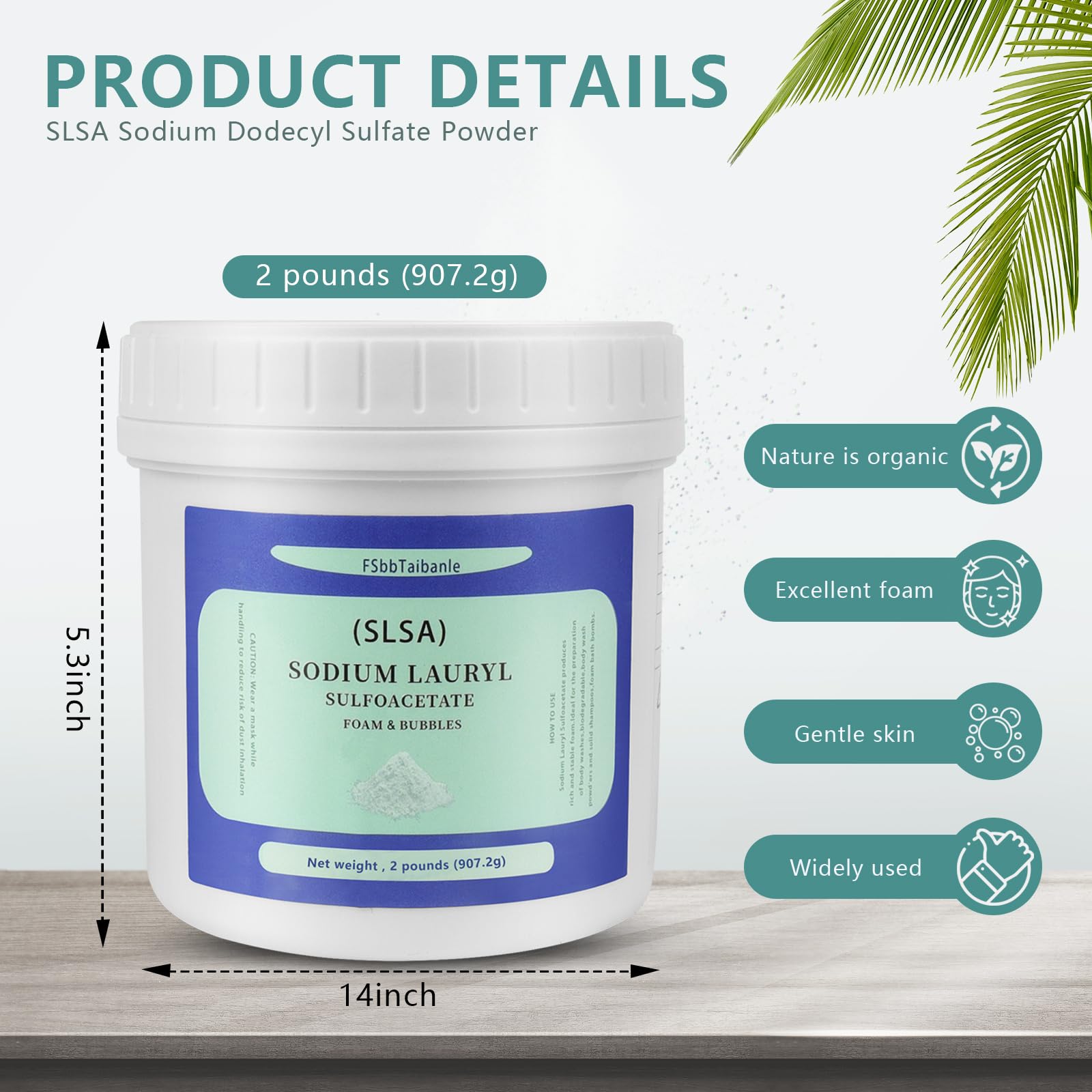 FSbbTaibanle SLSA powder ingredients show botanicals and coconut-derived purity.