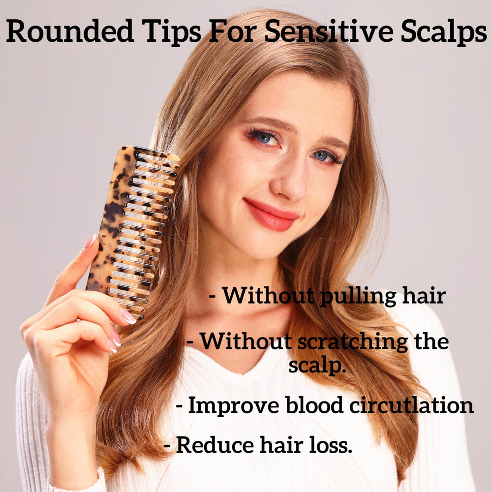 Fsmiling tortoise-shell comb shown in daily hair-care routine for all hair types