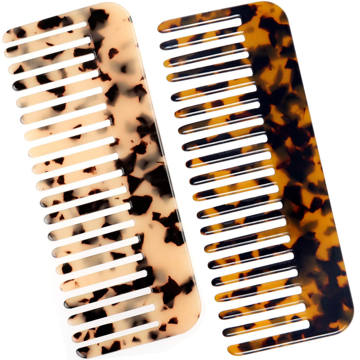 Fsmiling wide tooth comb tortoise-shell packaging highlights two-pack for detangling