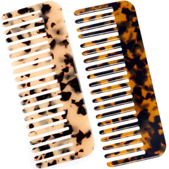 Fsmiling wide tooth comb tortoise-shell packaging highlights two-pack for detangling
