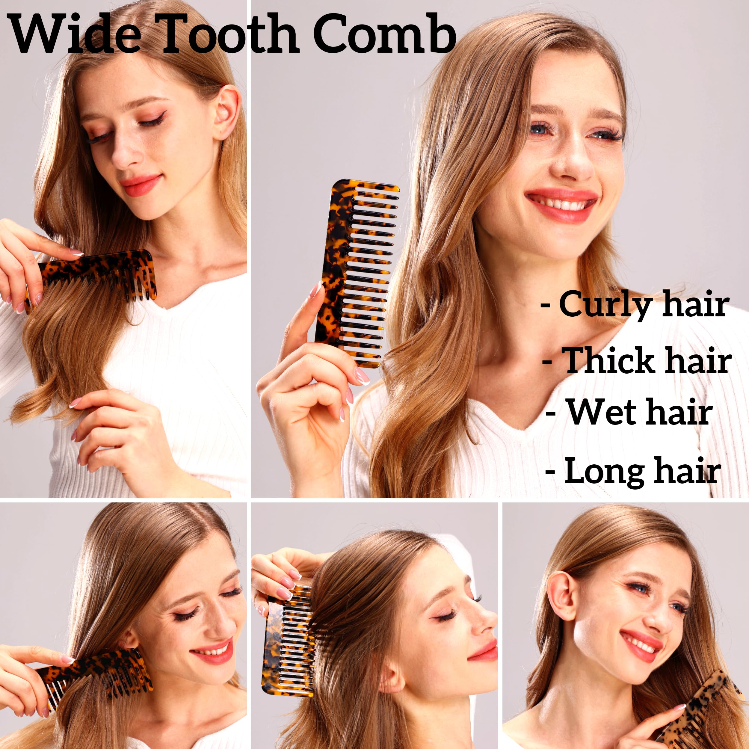 Fsmiling wide-tooth comb tortoise-shell in-use on wet hair for gentle detangling