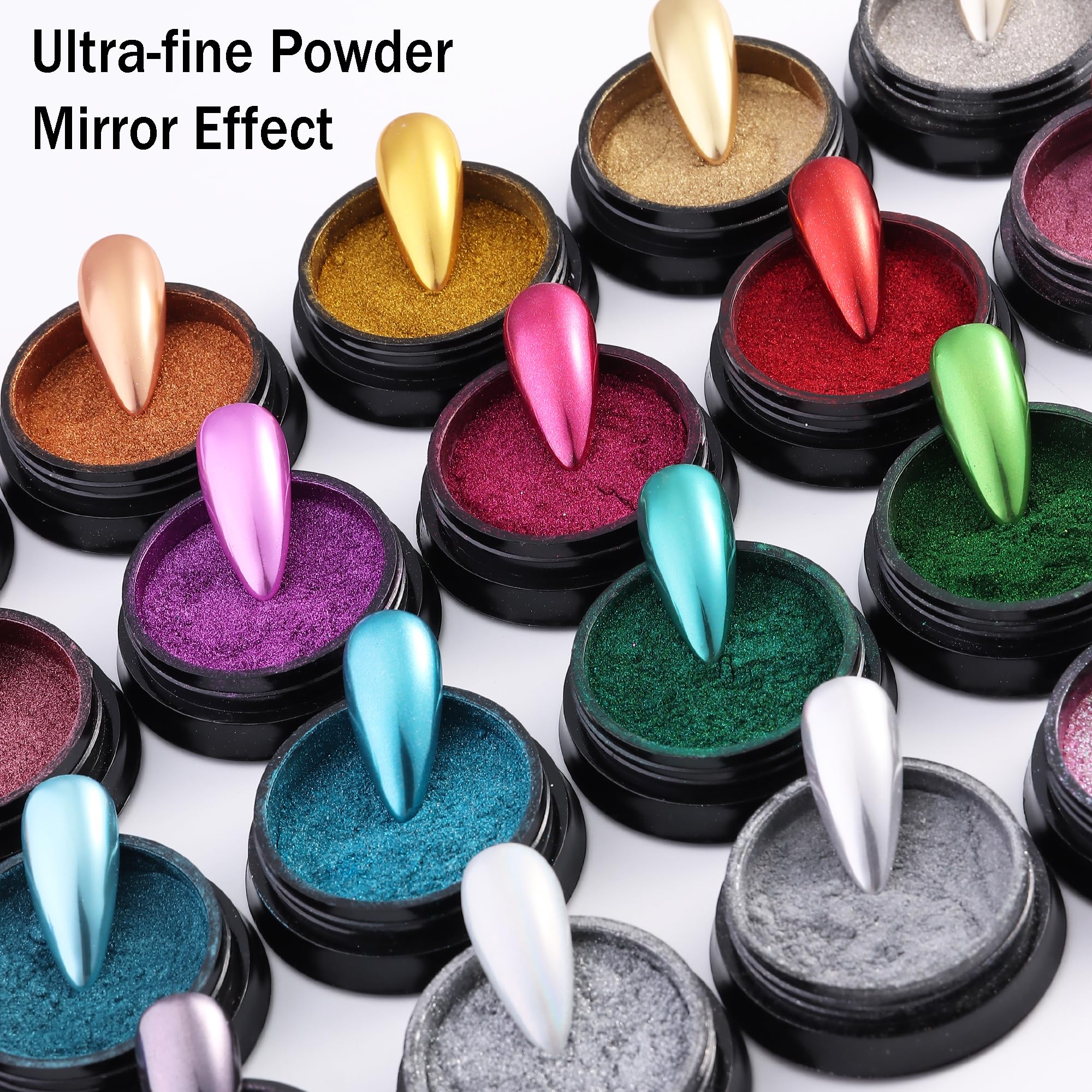 FSpronail chrome powder swatch on black background showing intense shine