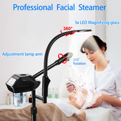 Fuehomue 5x magnifying lamp highlights pores for detailed skincare analysis.