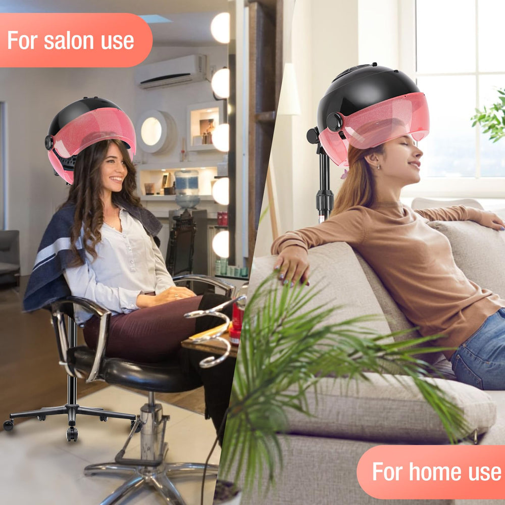 Fuehomue hooded dryer with five casters glides smoothly for versatile setups.