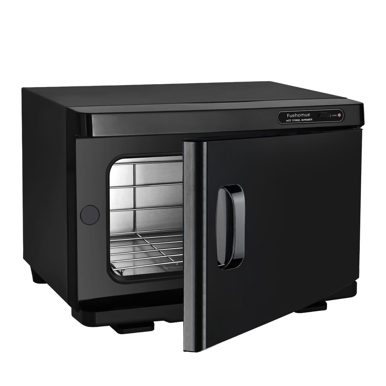 Fuehomue hot towel warmer 8L front view in black for spa-ready warmth