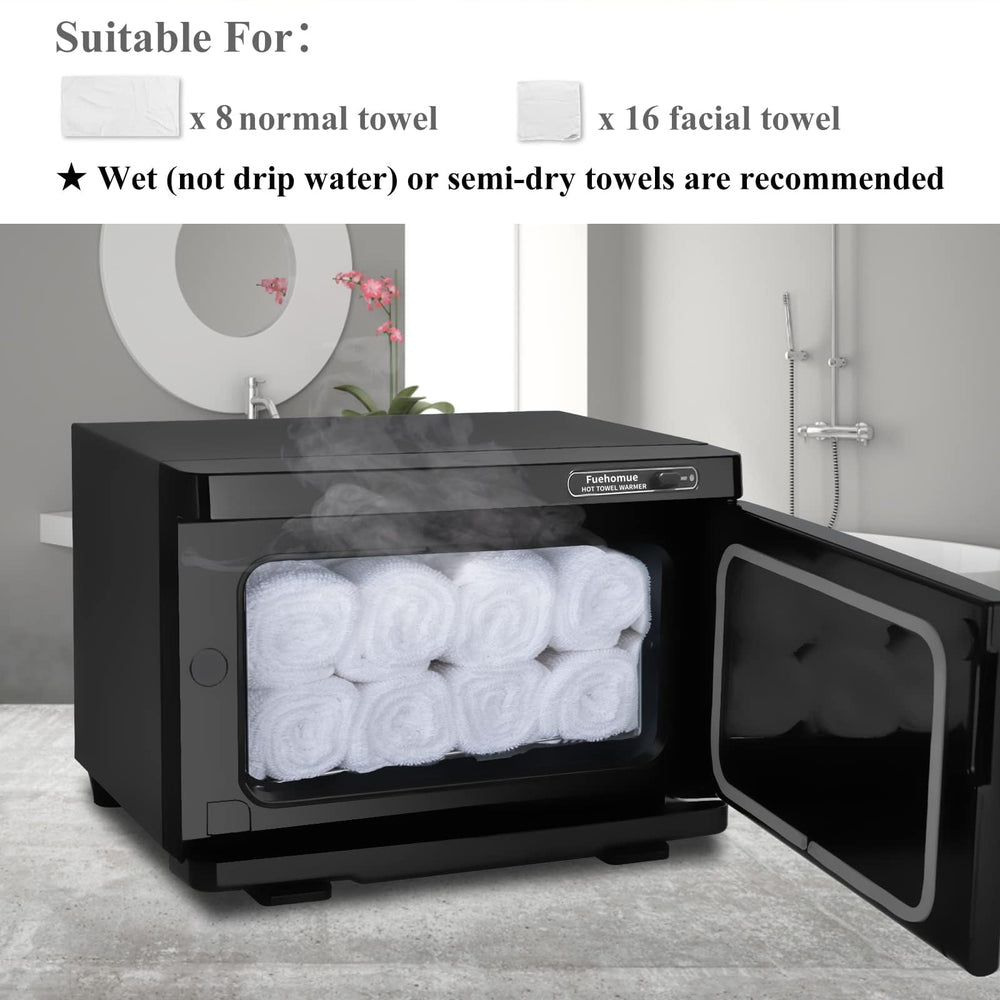 Fuehomue towel warmer with on/off button for simple, reliable operation
