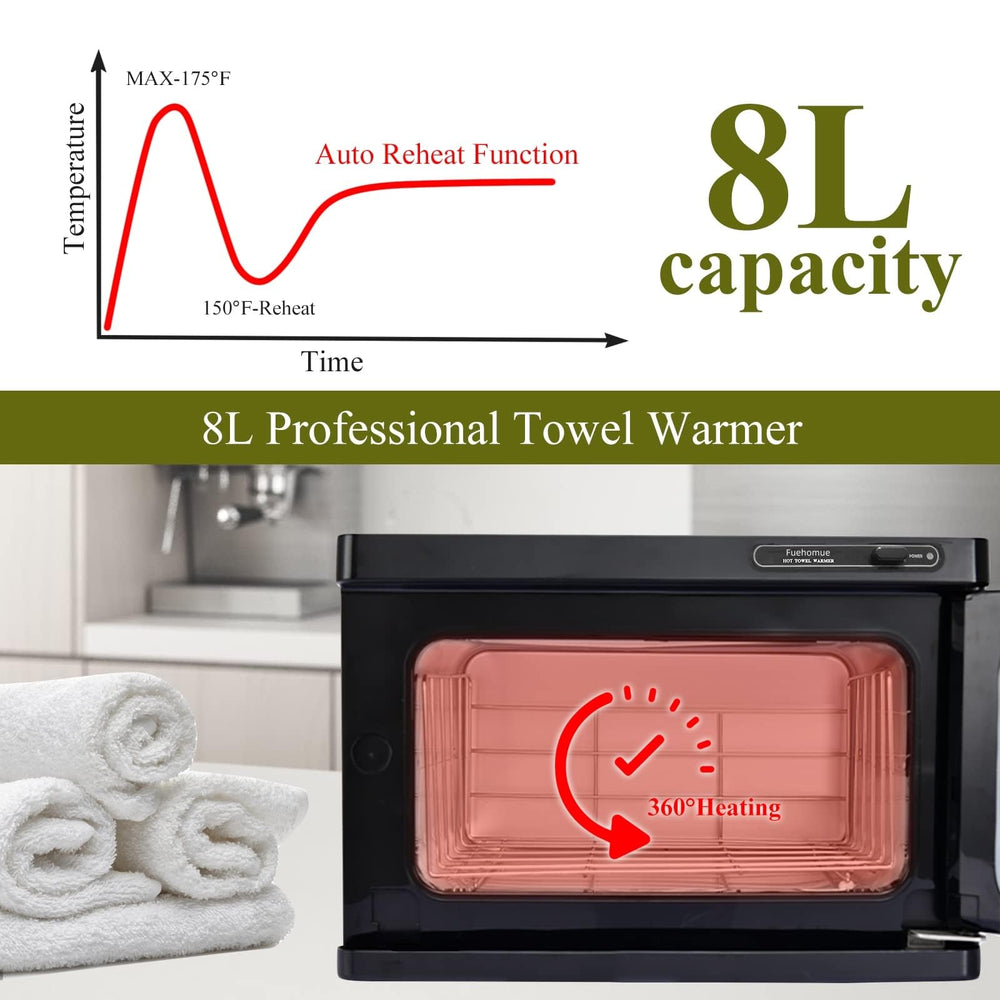 Fuehomue hot towel warmer 8L with water tray catches drips after use