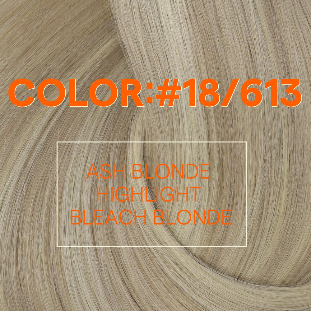 Full Shine ash blonde highlight weft shows precise fit potential.
