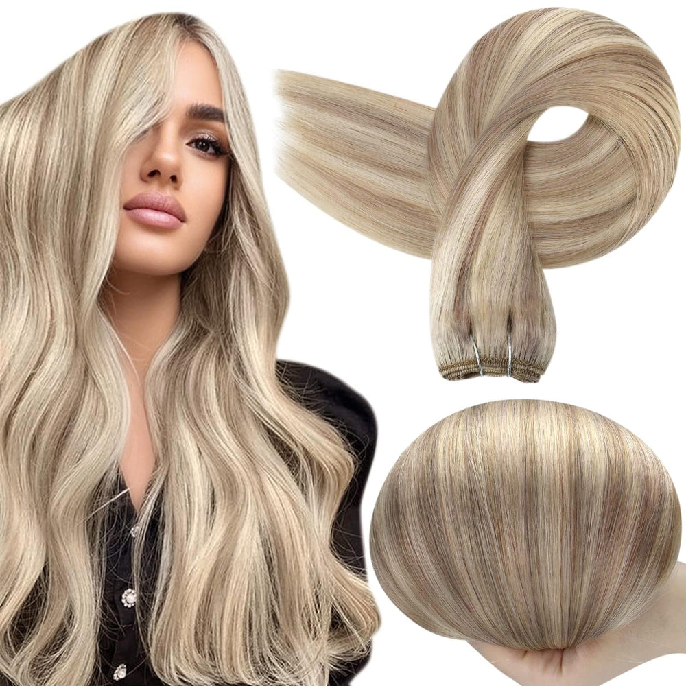 Full Shine Blonde sew-in weft close-up for natural-looking volume.