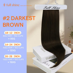 Full Shine clip-ins in dark brown #2 blend with brunette roots for seamless color
