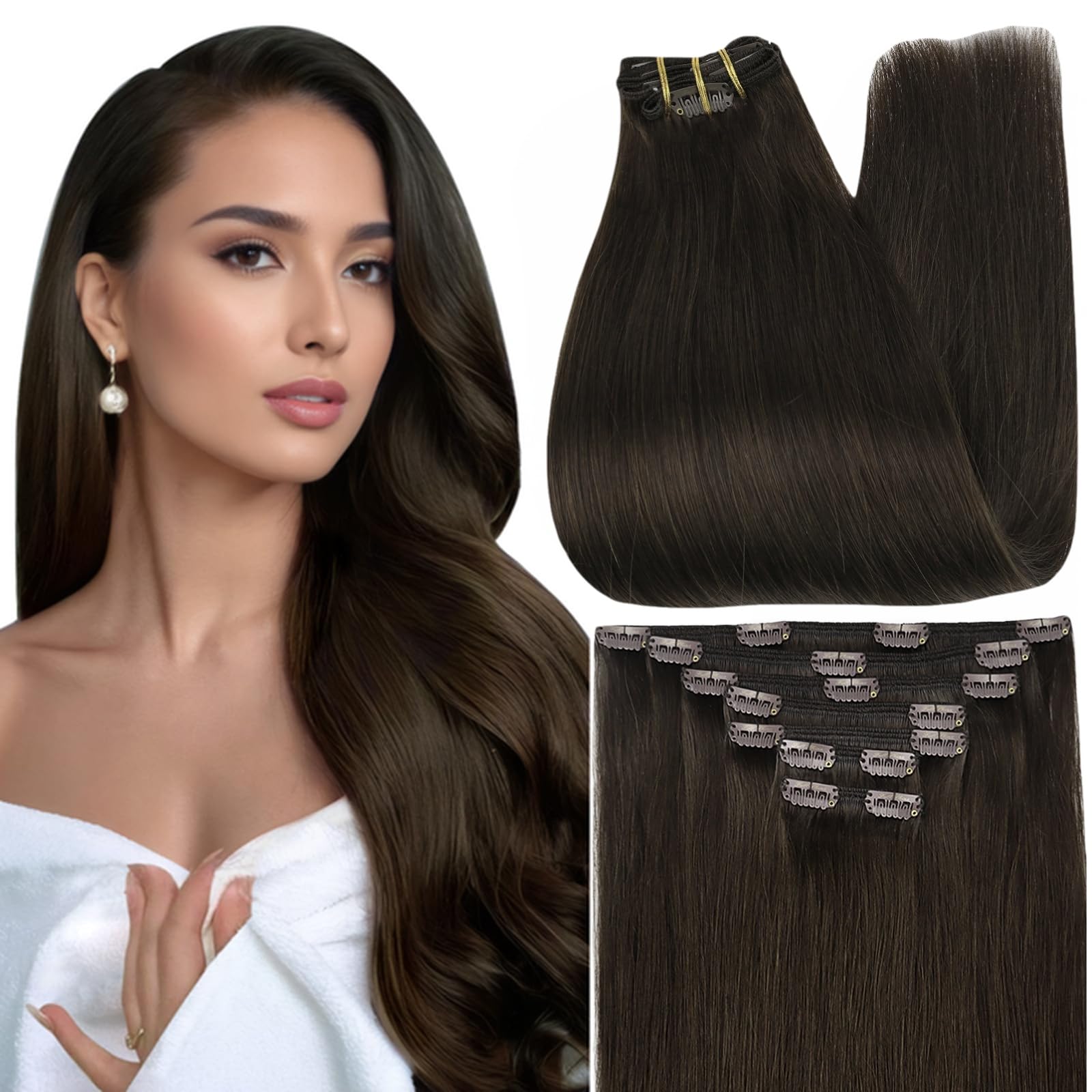 Full Shine clip-in extensions packaged close-up highlighting real hair quality for natural blend