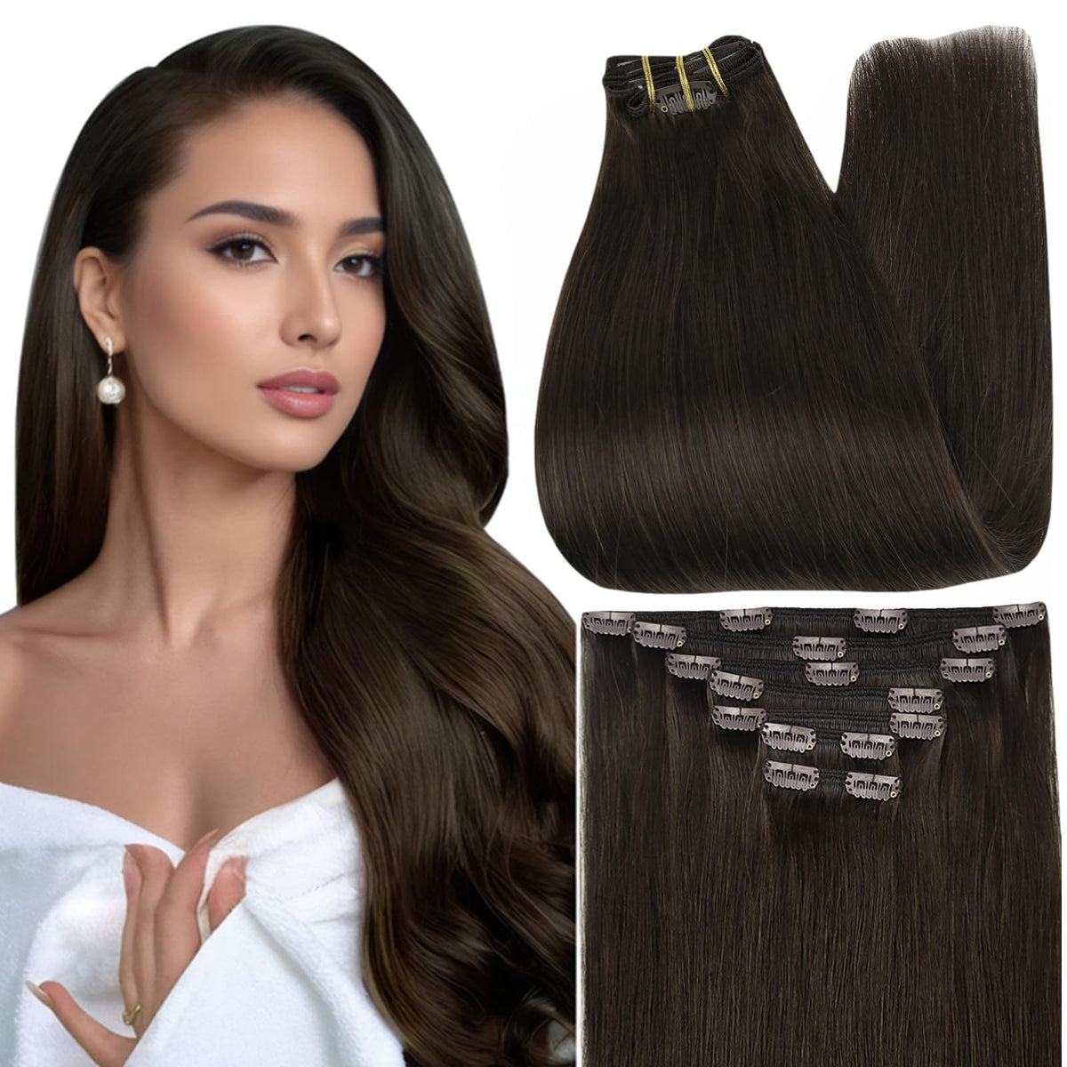 Full Shine clip-in extensions packaged close-up highlighting real hair quality for natural blend