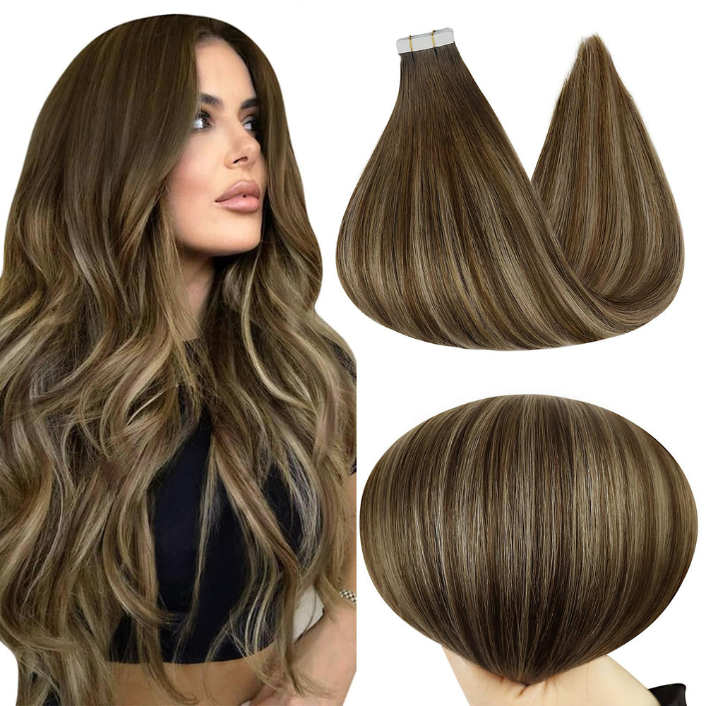 Full Shine invisible tape extensions 18in packaging shows discreet, easy styling options.