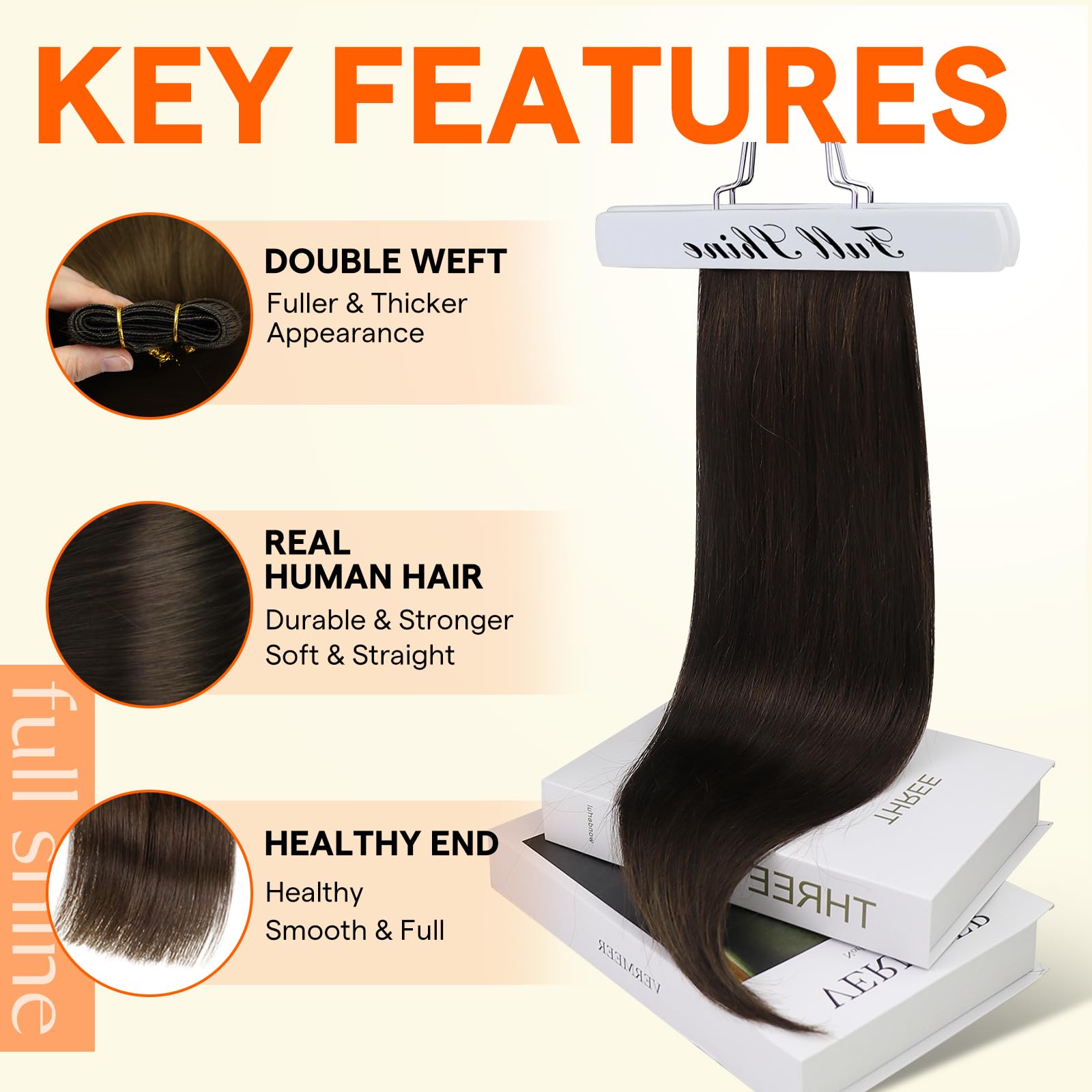 Full Shine Remy hair weft close-up showing soft texture and shine