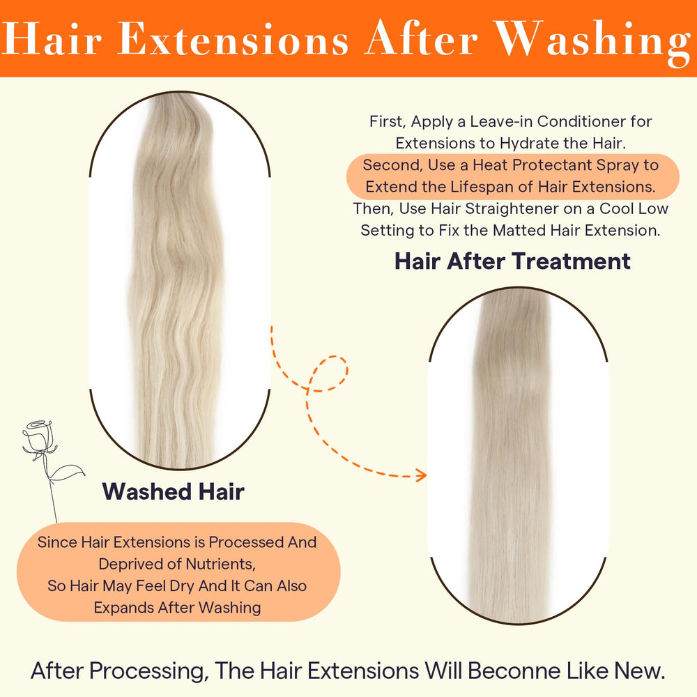 Full Shine care tips emphasize mild shampoo and air drying for longevity.