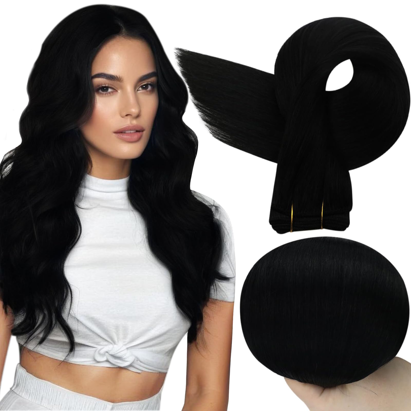 Full Shine jet black 10-inch sew-in weft adds natural volume and subtle lift.