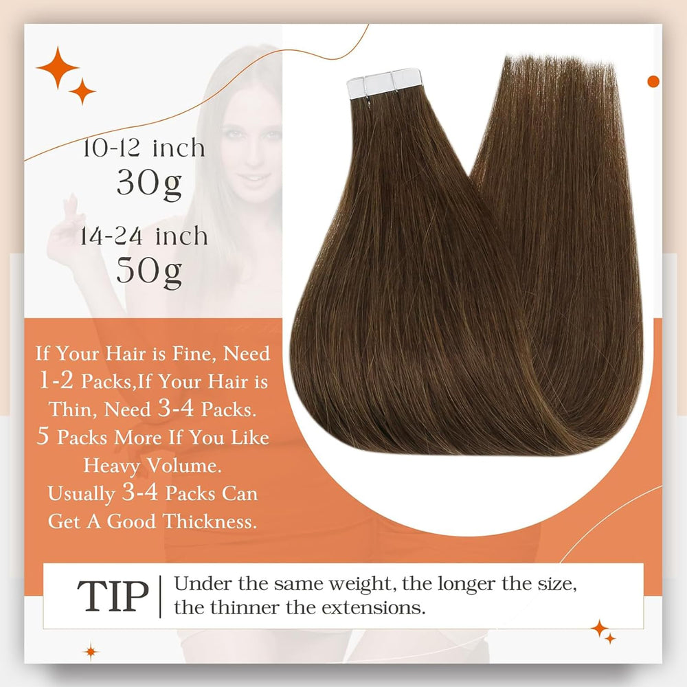Full Shine tape-in extensions color 4 middle brown swatches illustrate shade match possibilities