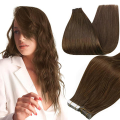 Full Shine tape-in extensions 18in model wearing for natural, seamless blend