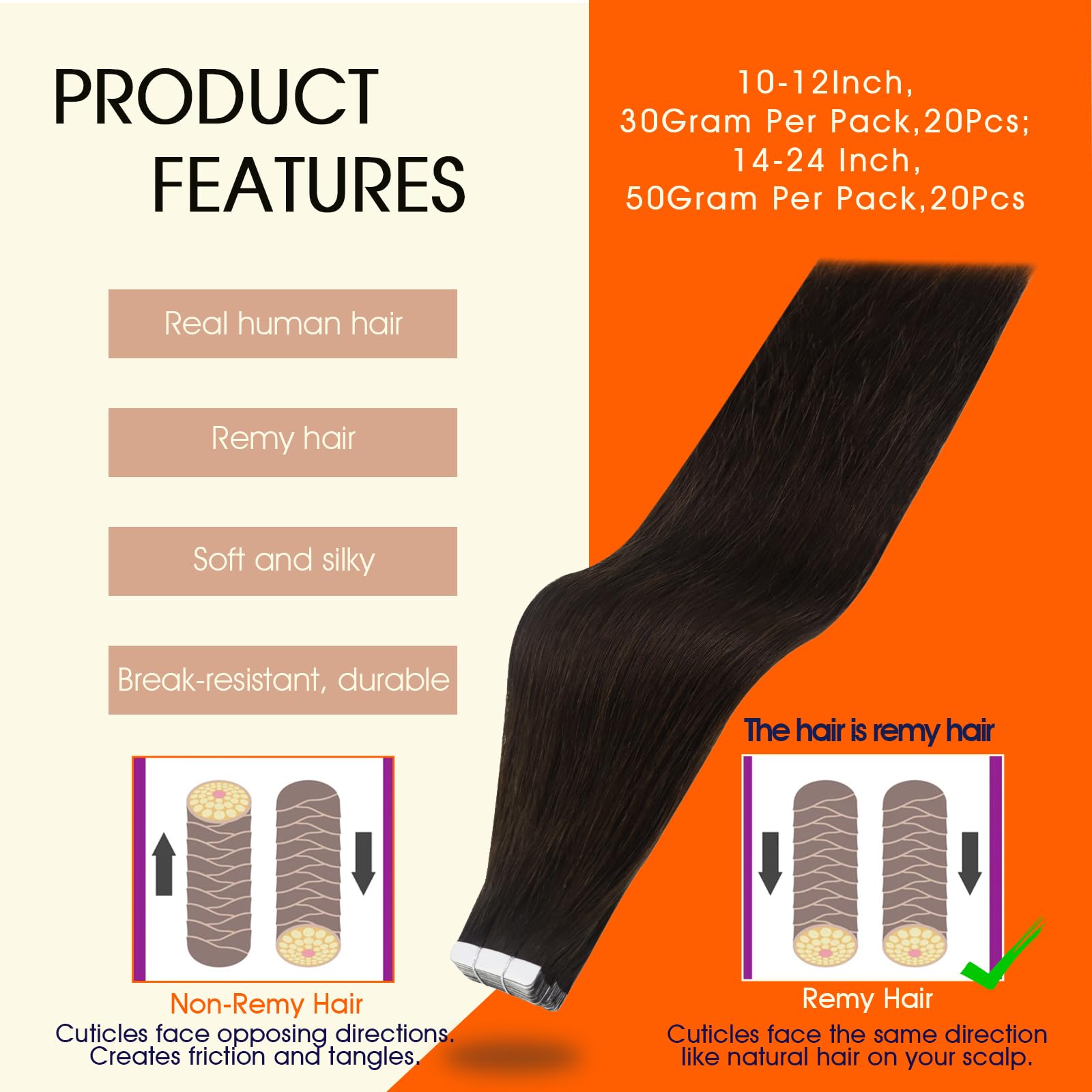 Full Shine Remy Brazilian skin-weft closeup showing aligned cuticles for minimal tangling