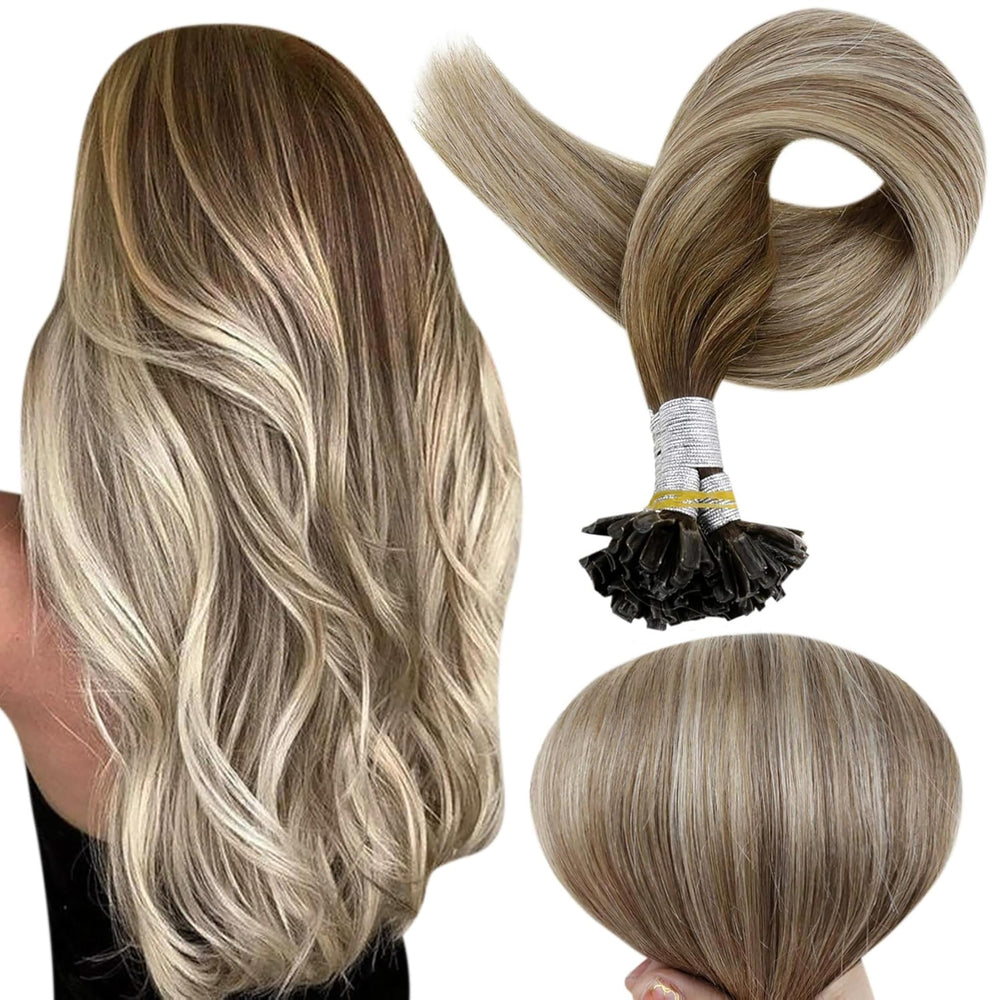 Full Shine U Tip Extensions 18in showing natural-looking length for instant length and smooth blend.