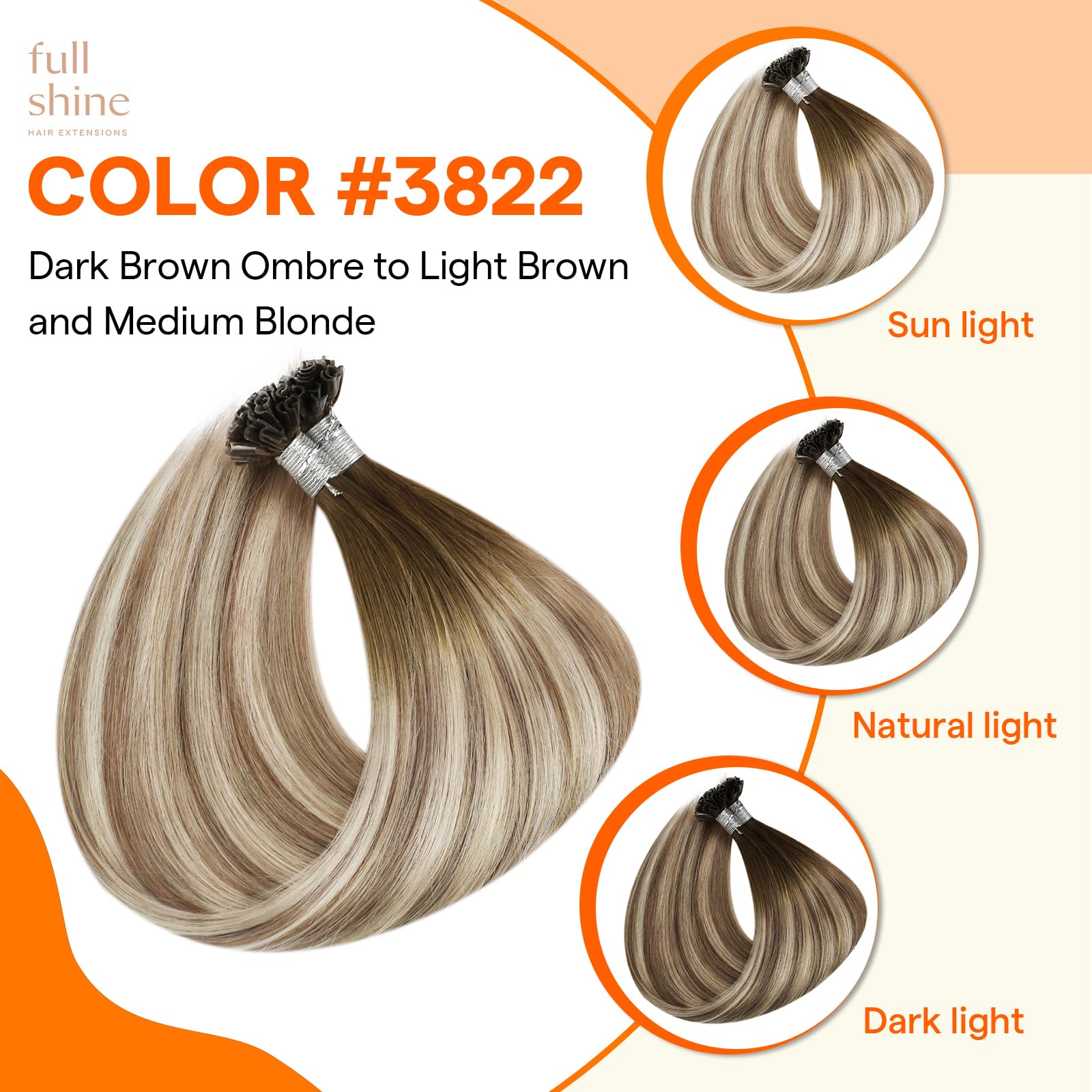 Full Shine U Tip Extensions seamless blend image showcases undetectable look with strand-by-strand application.