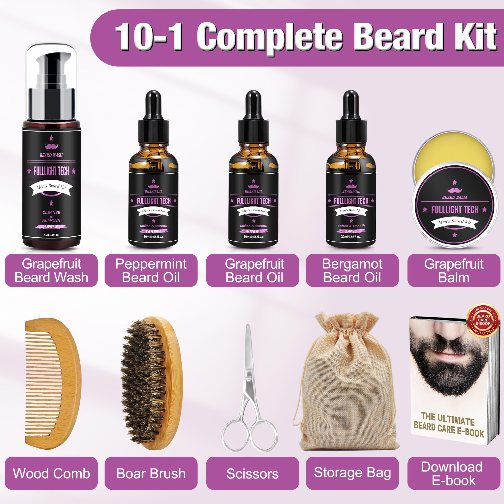 FULLLIGHT TECH beard brush and comb for detangling and shaping