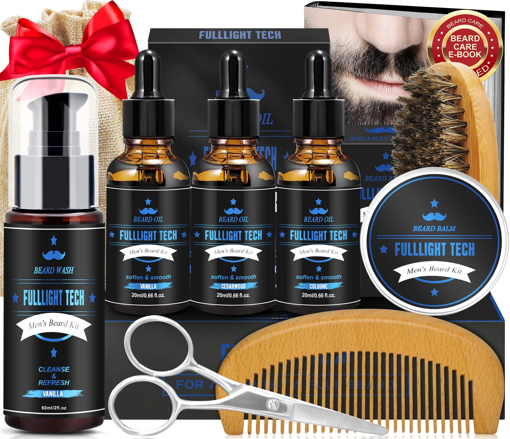 FullLight Tech husband beard kit with vanilla shampoo and balm for daily grooming