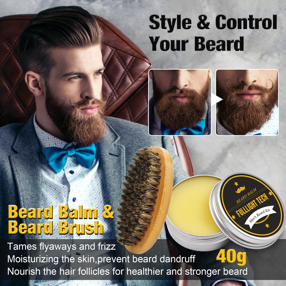 FULLLIGHT TECH Beard Balm tube illustrating conditioning for softness and shape