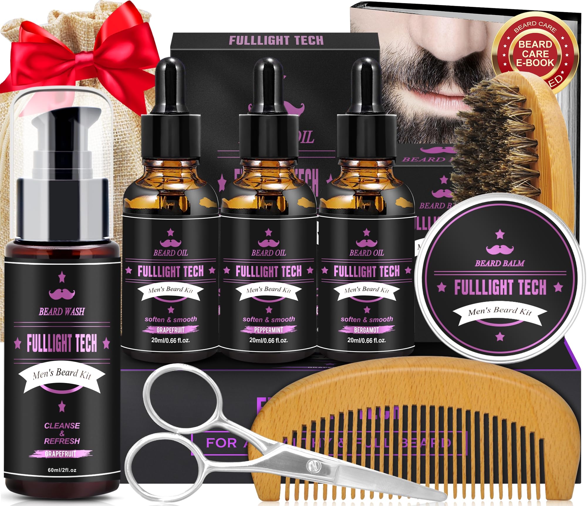 FULLLIGHT TECH beard-kit grapefruit-shampoo-balm bottle for refreshing grooming ritual