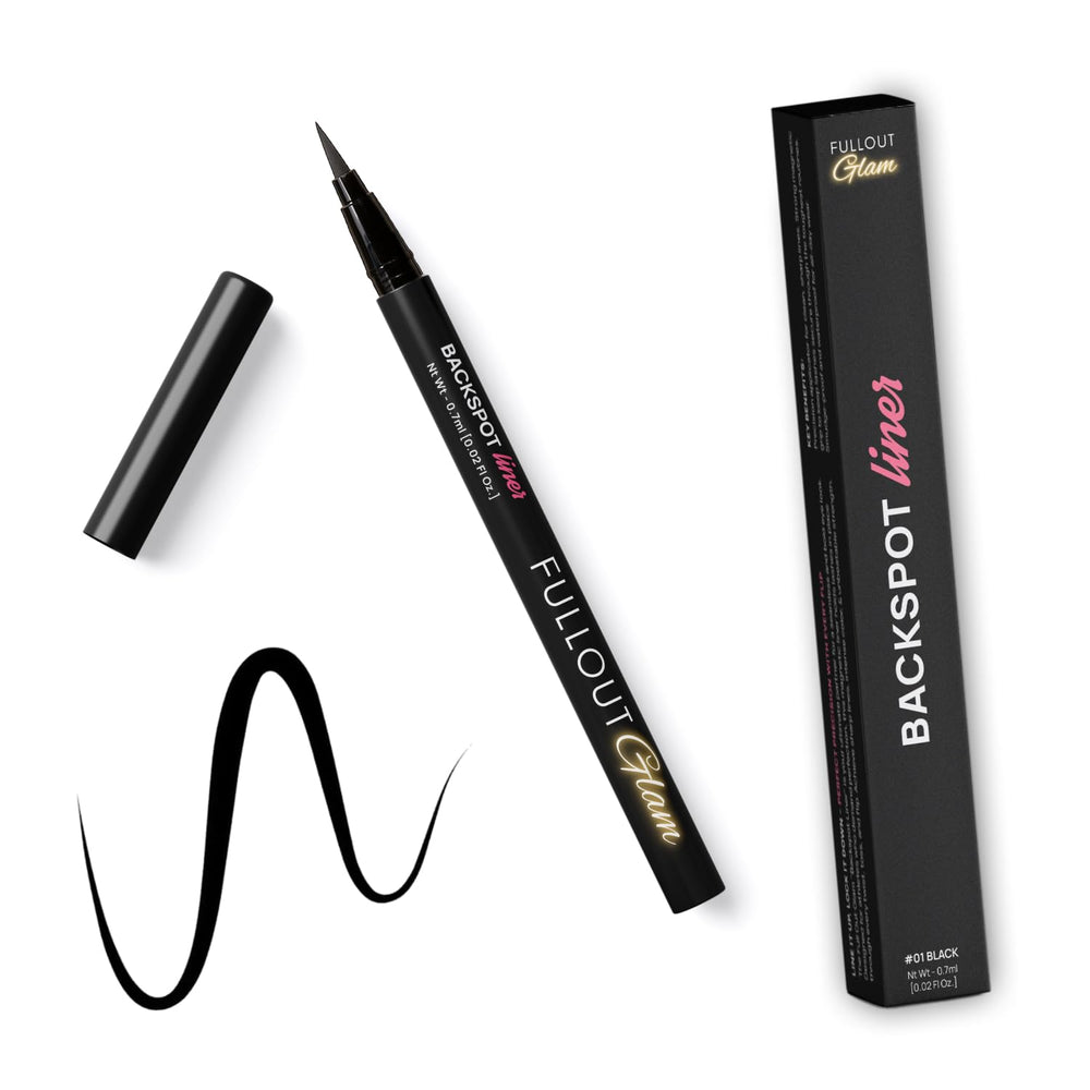 Fullout Glam BackSpot Liner application close-up shows precise lash lining.