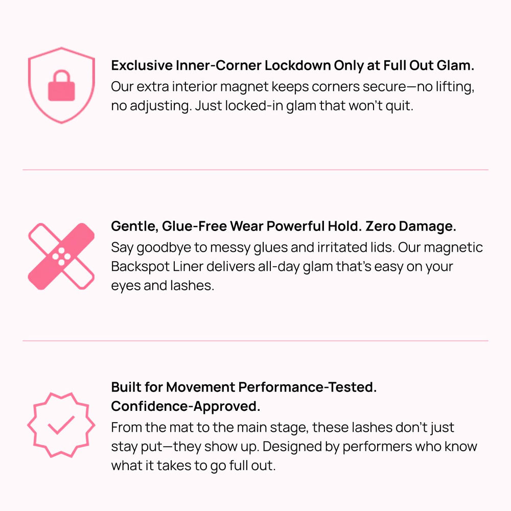 Fullout Glam BackSpot Liner sleek finish reduces need for glue.