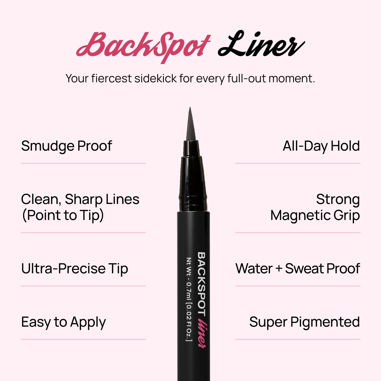 Fullout Glam BackSpot Liner precision tip highlights easy, controlled application.